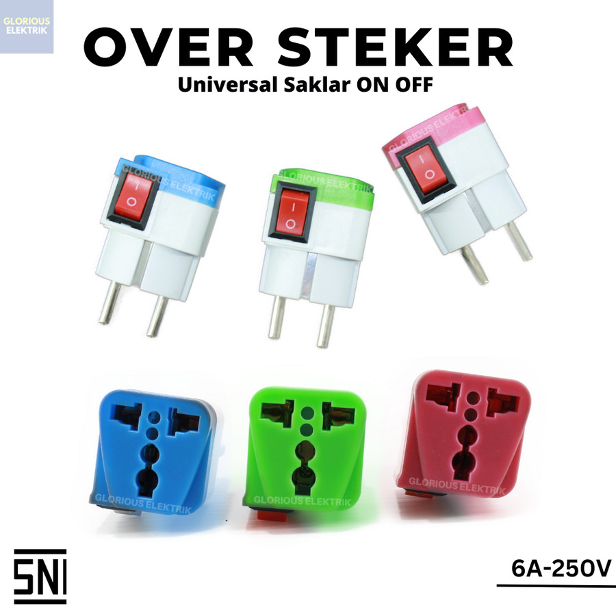Jual Over Steker Warna Colokan 3 Kaki Universal+ Saklar ON OFF SNI ...