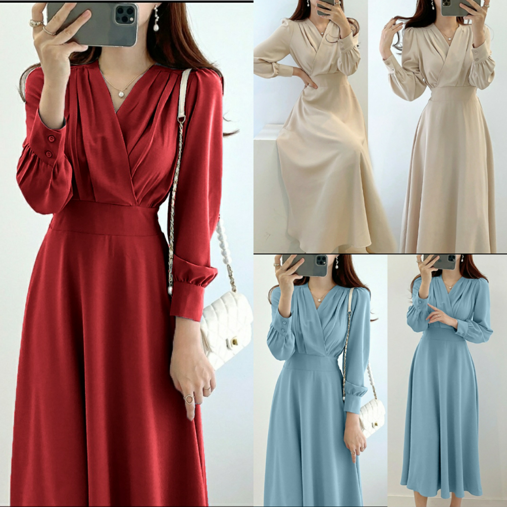 Dress Lengan Panjang Isadora Khaki Cream