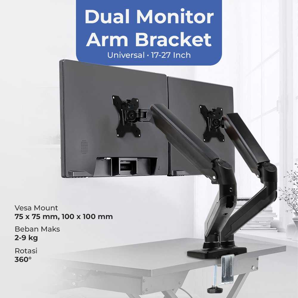 Jual Universal Dual Monitor Arm Bracket Vesa Mount 1727 Inch Braket Monitor Ganda Material