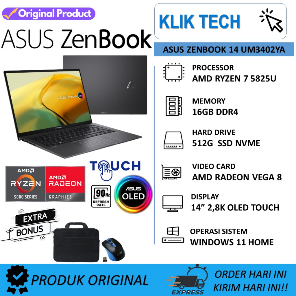 Jual Laptop Asus Zenbook 14 Um3402ya Amd Ryzen 7 5825u 16gb 512gb Ssd