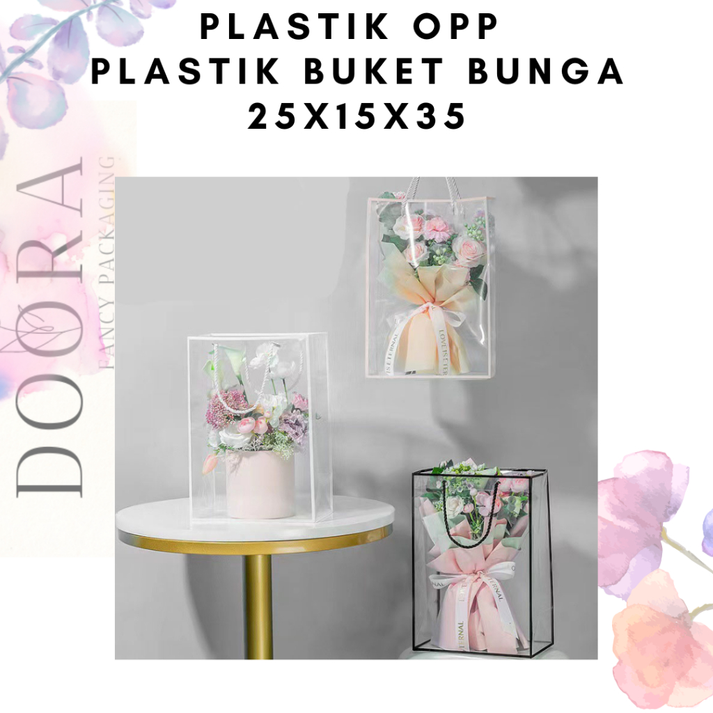 Jual Plastik Buket Bunga OPP Flower Plastic Bag Pink/Putih/Hitam