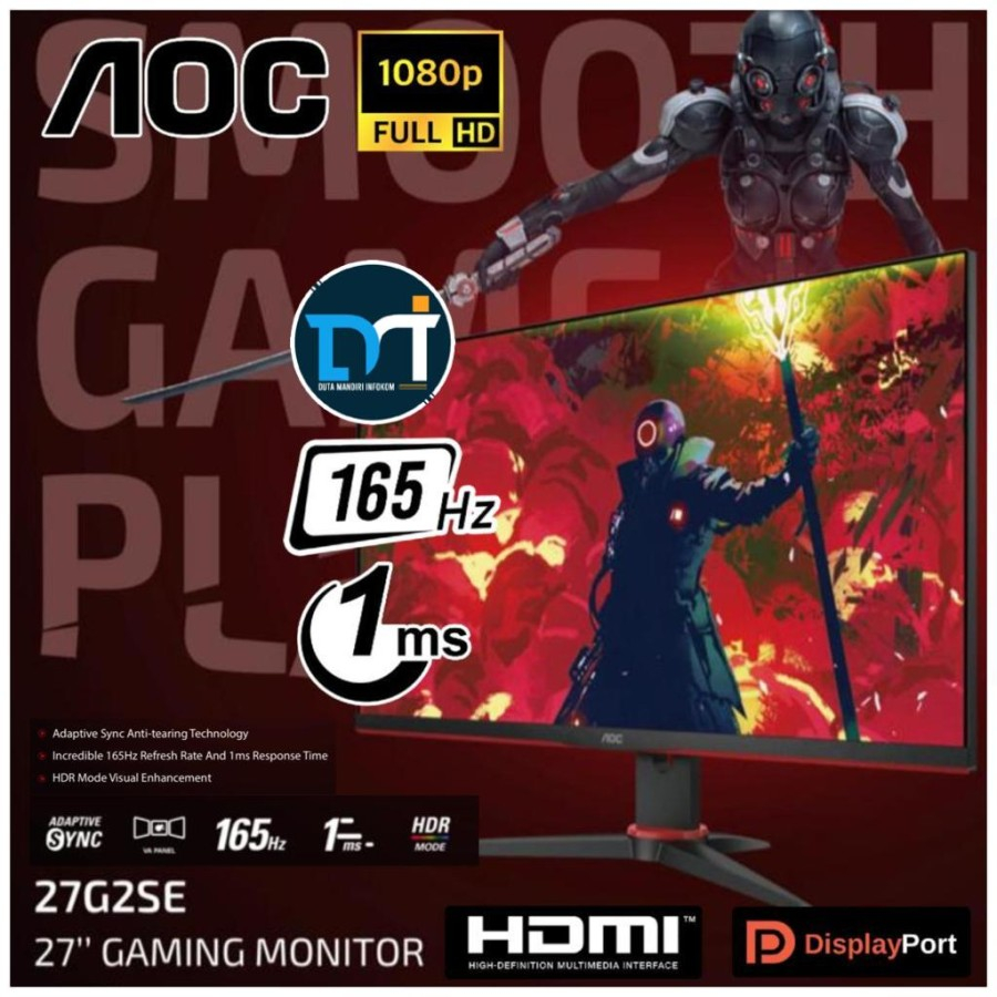 Jual AOC 27G2SE 27" Inch FHD 165Hz 1ms HDR HDMI DP VGA Monitor