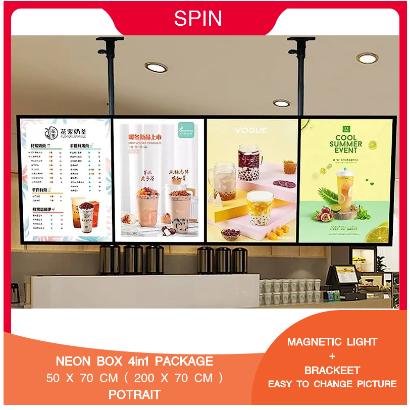 Jual NEON BOX SLIM LED LIGHT BOX Menu Paket 4in1 50x70cm ( 200x70cm