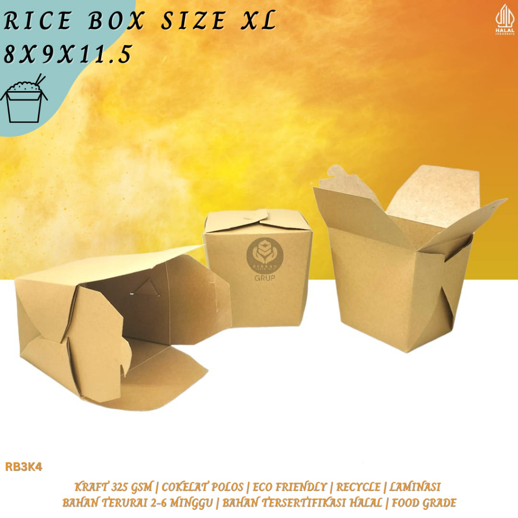Jual Rice Box Large Paper bowl Food Pail Paper Rice Box (RB3K4-Laminasi ...
