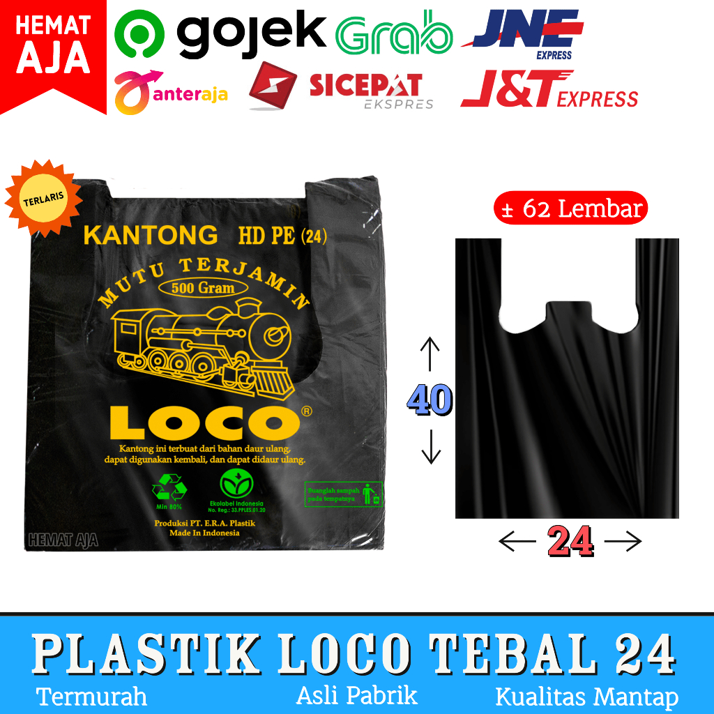 Jual Kantong Plastik Kresek Loco Hitam Hd Pe Tebal Ukuran 24x40 Isi 50 Lembar Shopee Indonesia 4258