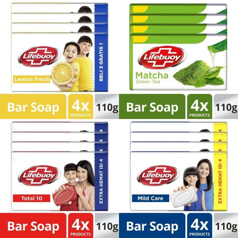 Lifebuoy Sabun Batang Antiseptik Lemon Fresh/mild care /total 10 4X100G