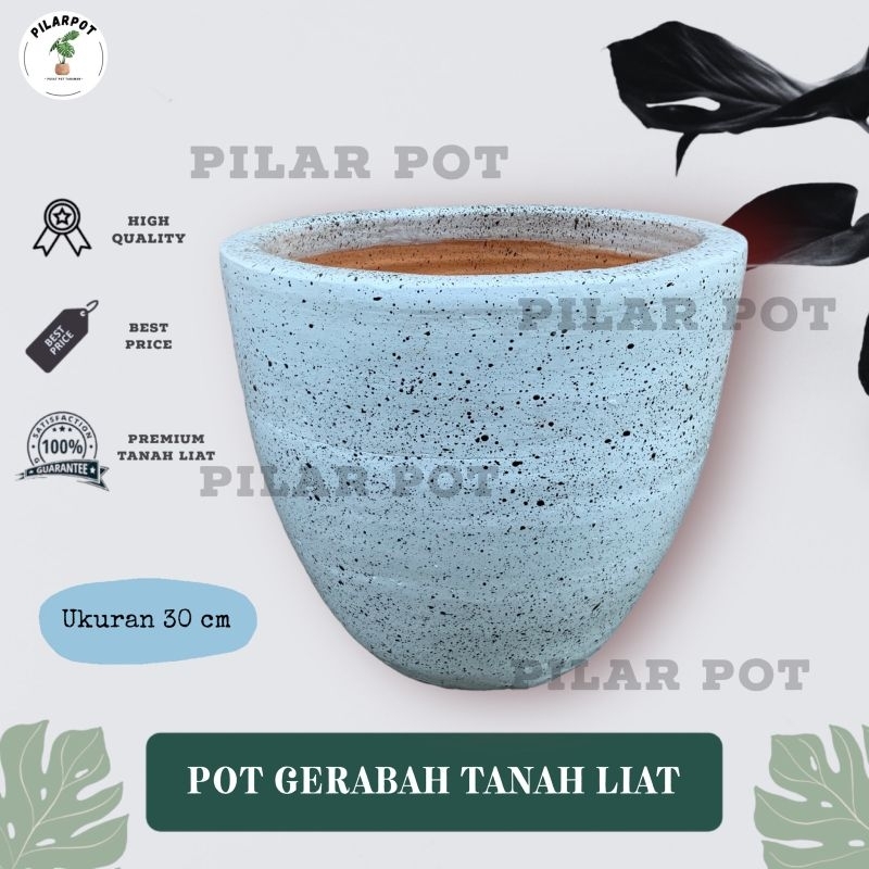 Jual POT BUNGA GERABAH TANAH LIAT MOTIF SPRINKLE PUTIH D30 T25 ...