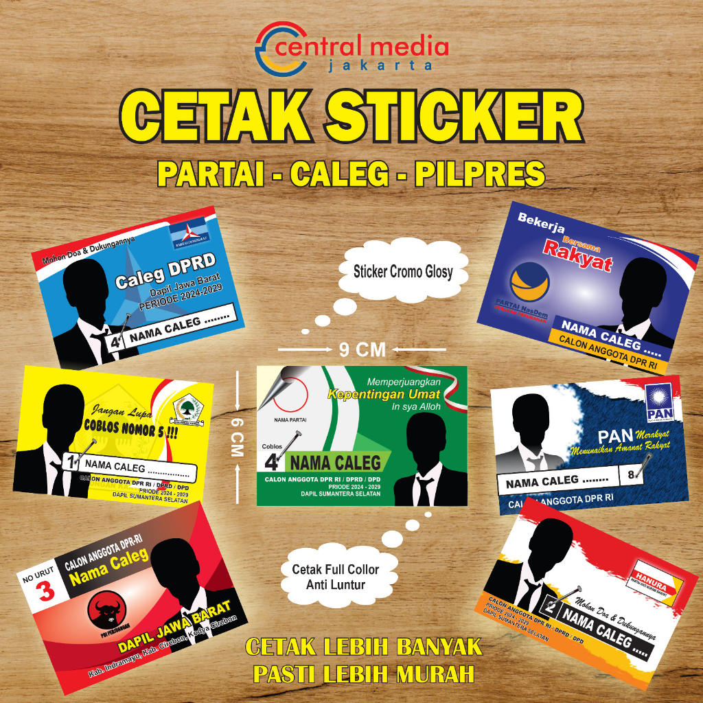 Jual Sticker Caleg Ukuran 9x6 Cm Partai Pemilu Pilpres Sticker Kampanye