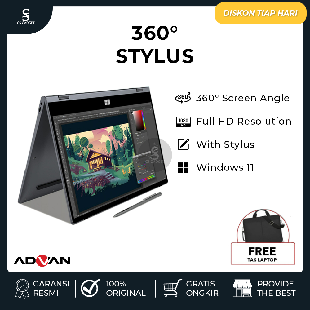 Jual Advan Laptop 360 Stylus 2in1 Touchscreen Intel I3 141 Fhd Ips Laptop Advan 360 8608