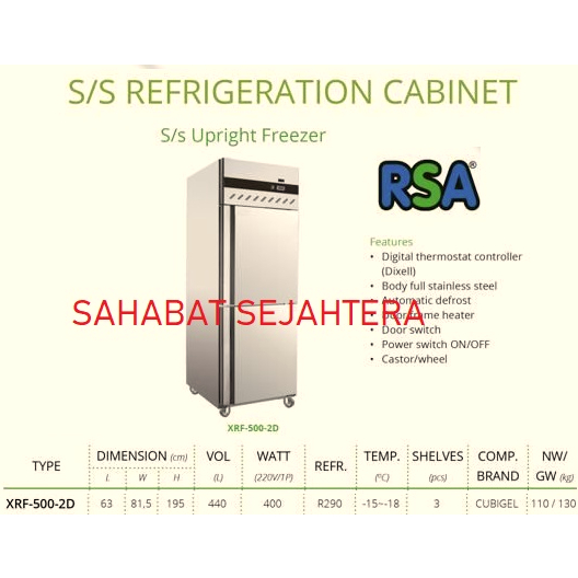 Jual RSA Stainless Steel Upright Freezer XRF-500-2D Freezer Stainless 2 ...