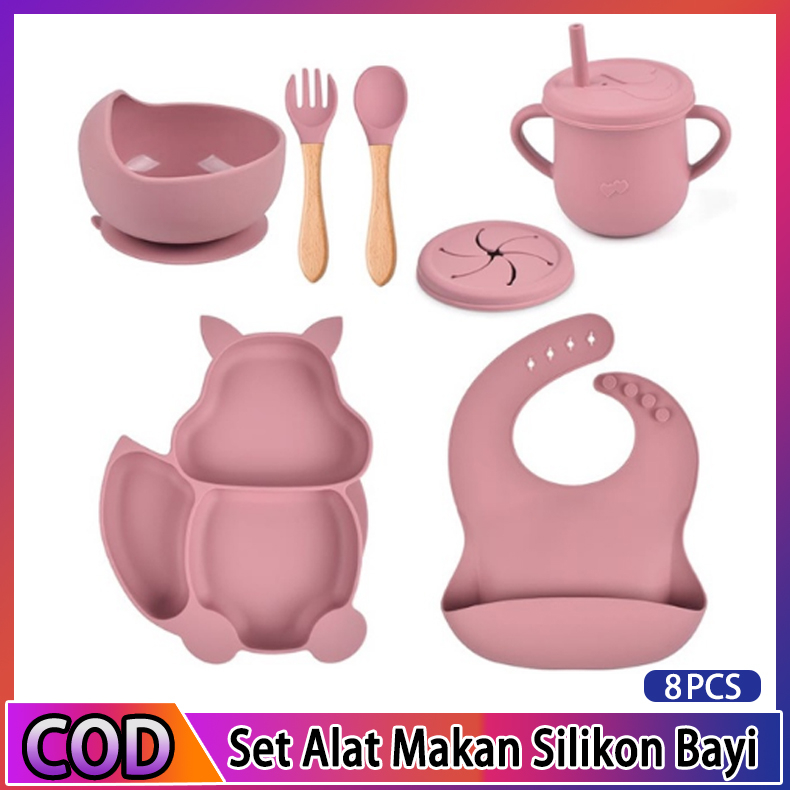 Jual peralatan makan bayi 8pcs Set alat makan bayi silikon tempat makan