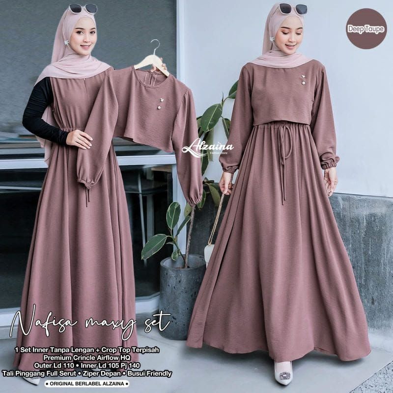 Jual Gamis Nafisa Atasan Pisah Bahan Crinkle Airflow Premium Nafisa