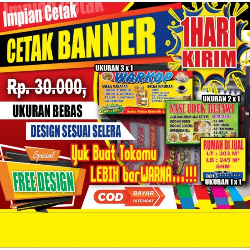Jual Spanduk Hari Langsung Kirim Sepanduk BANNER Custom Banner Free Design Baliho