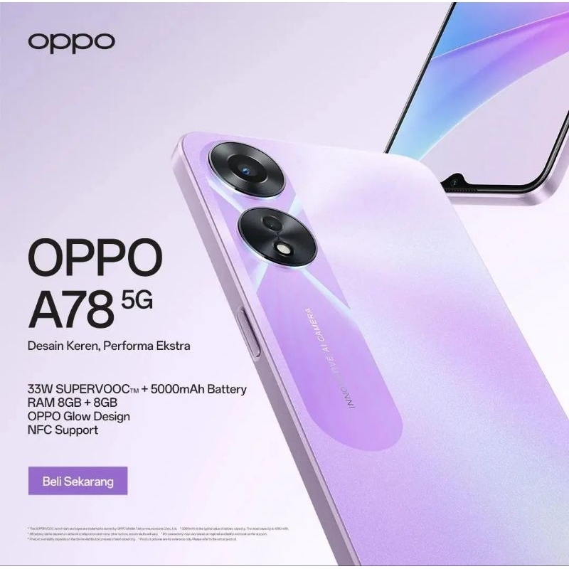 Jual OPPO A78 5G IP54 8GB/128GB (33w SuperVOOC +5000MAH Battery, Ram ...