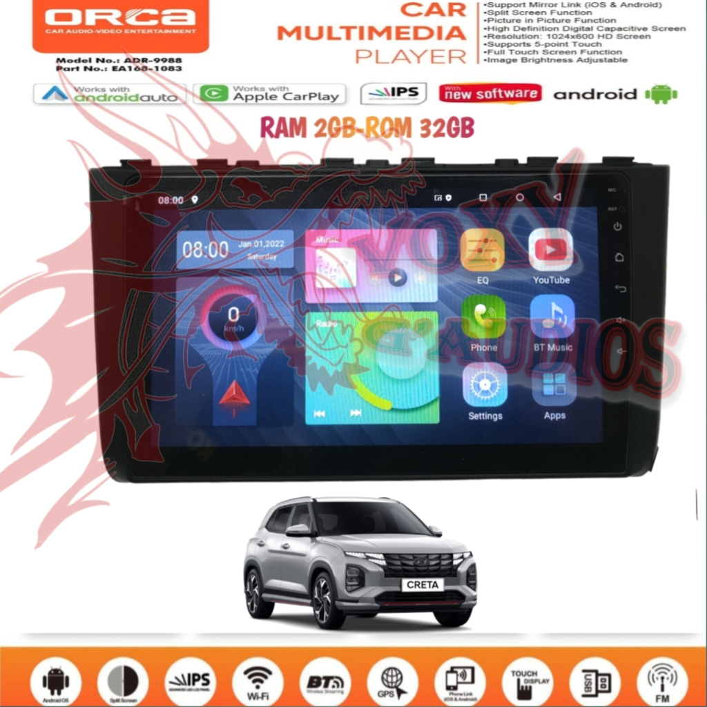 Jual Head Unit Orca Eco Auto Series For Hyundai Creta 2022 up 10 inch ...