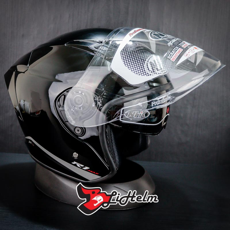 Jual NHK HELM R1 MAX SOLID BLACK | R-1 Half face - Double visor ...