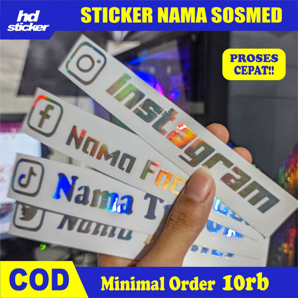 Jual Stiker Nama SOSMED Cutting, Stiker Hologram Nama, Custom, Stiker ...