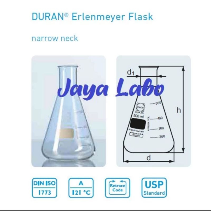 Jual ERLENMEYER DURAN Vol. 2.000 ml / ERLENMEYER FLASK 2 LITER Shopee