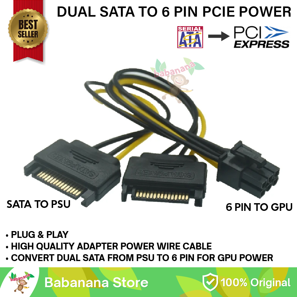 Jual Kabel Dual SATA Power to 6 Pin PCIE 6PIN Cable Adapter Converter ...