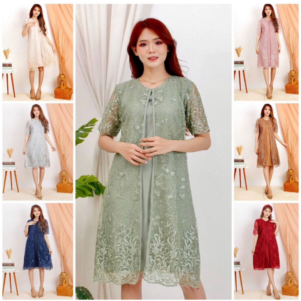 DRESS TILE BORDIR BRUKAT GLITER MUTIARA DRESS TULLE PESTA DRESS KONDANGAN DRESS BRUKAT DRESS LEBARAN