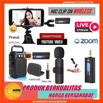 Microphone Mic Clip On Wireless UHF Youtuber PRANK VLOG Untuk Smartphone HP Kamera DSLR