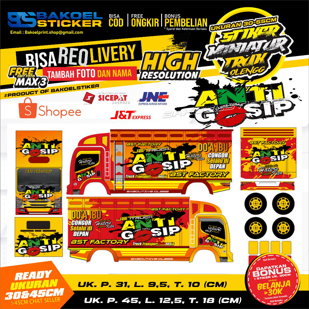 Jual STIKER MINIATUR TRUK OLENG MOTIF ANTI GOSIP UK. 3045CM | Shopee  Indonesia