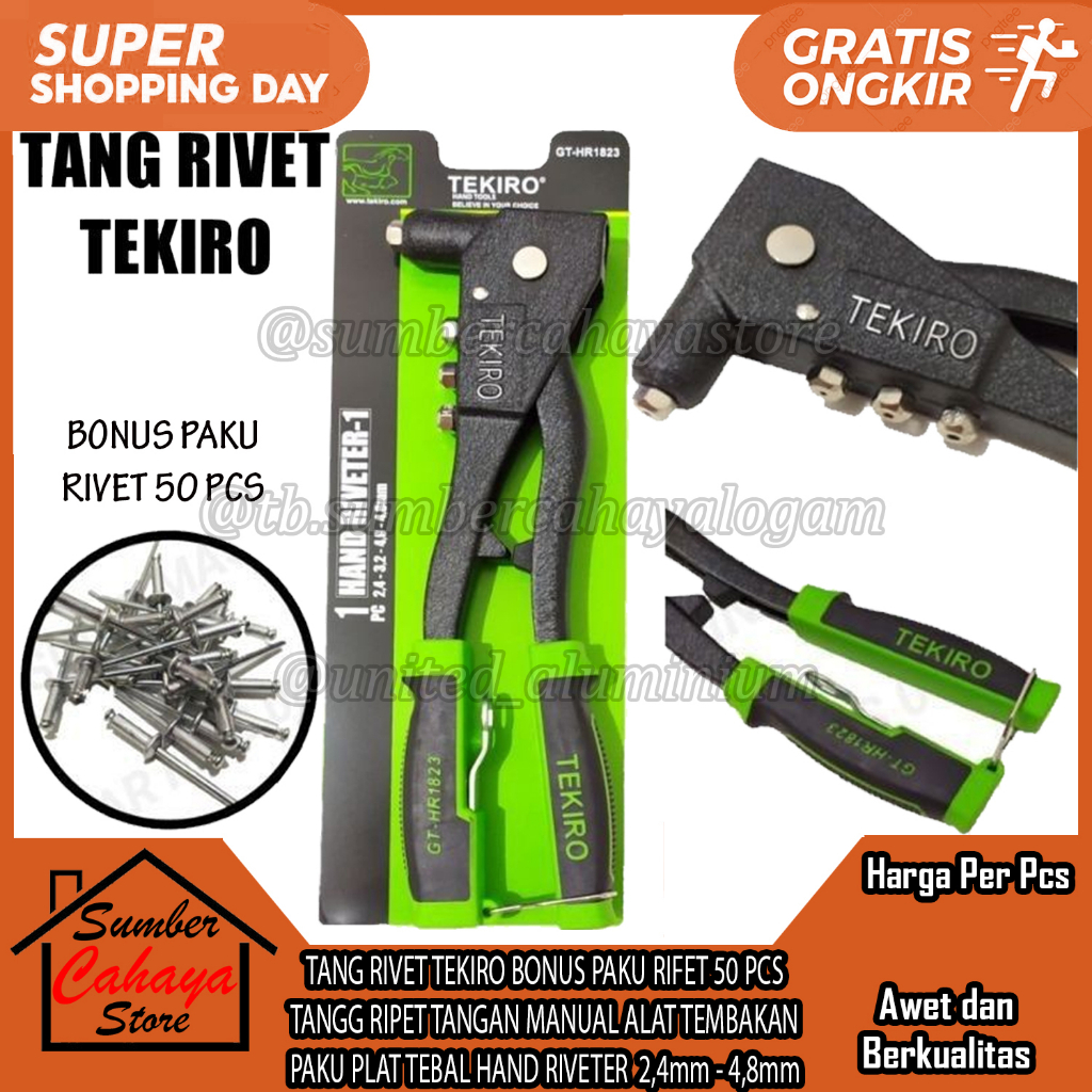 Jual Tang Rivet Tekiro Bonus Paku Rifet Pcs Tangg Ripet Tangan Manual Alat Tembakan Paku Plat