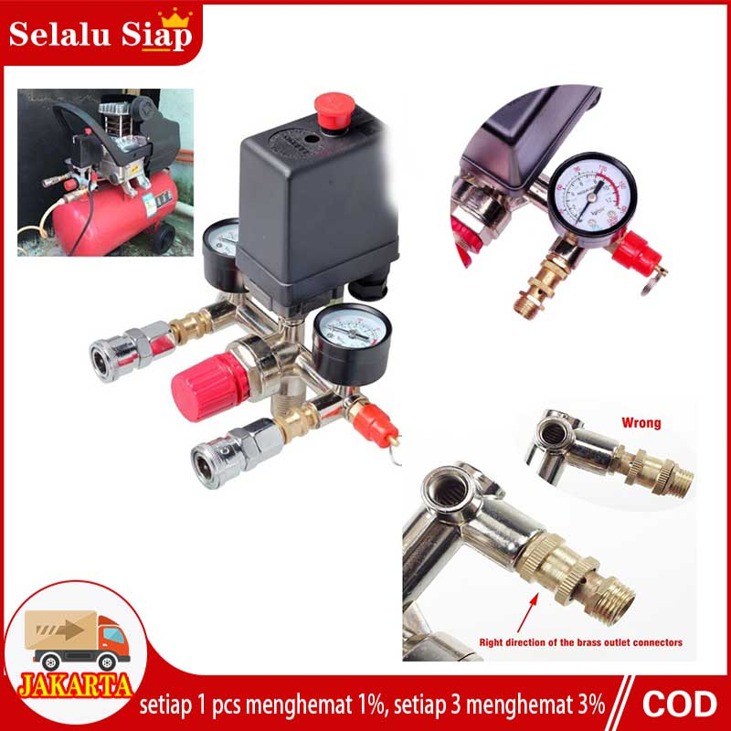 Jual 220v Pressure Switch Air Valve Manifold Air Compressor Pressure Control Regulator Gauge 4953