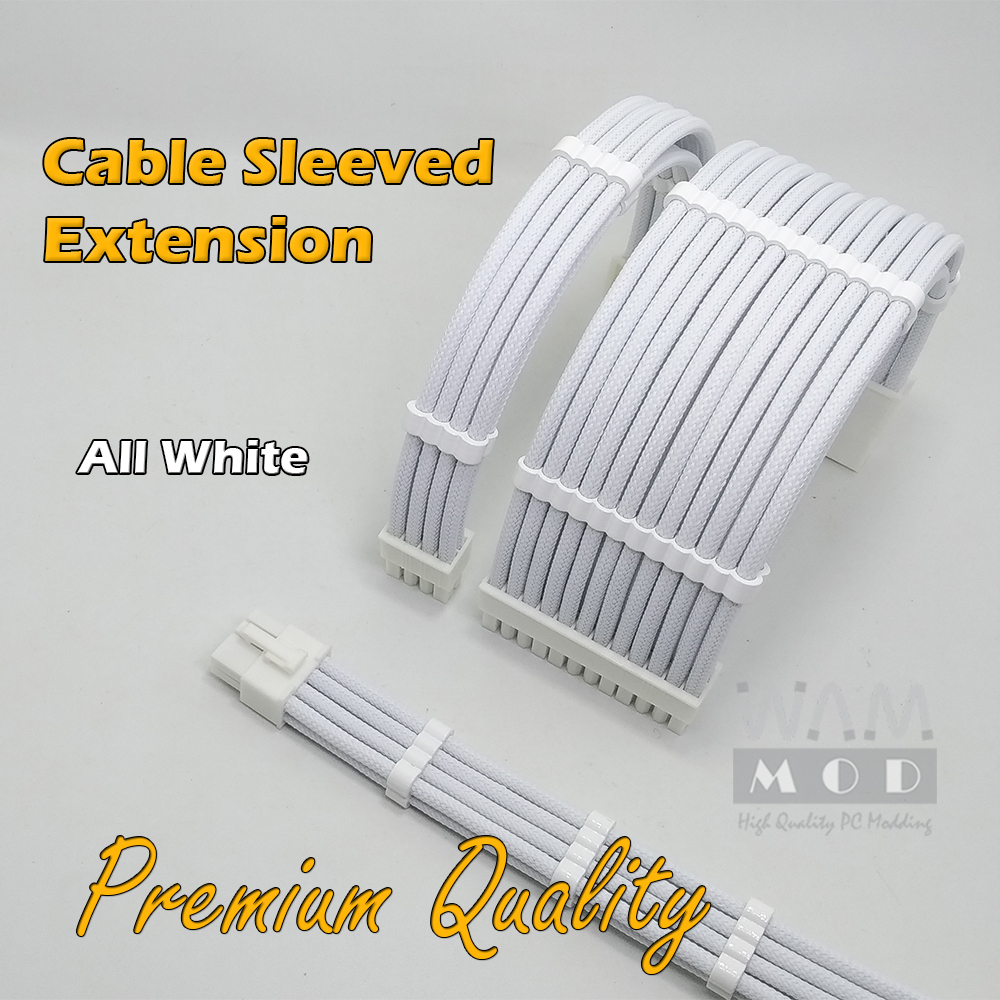 Jual Cable Sleeved Extension FULL WHITE 24pin ATX 4p 8p CPU EPS 6p 8p PCIE VGA Premium Quality