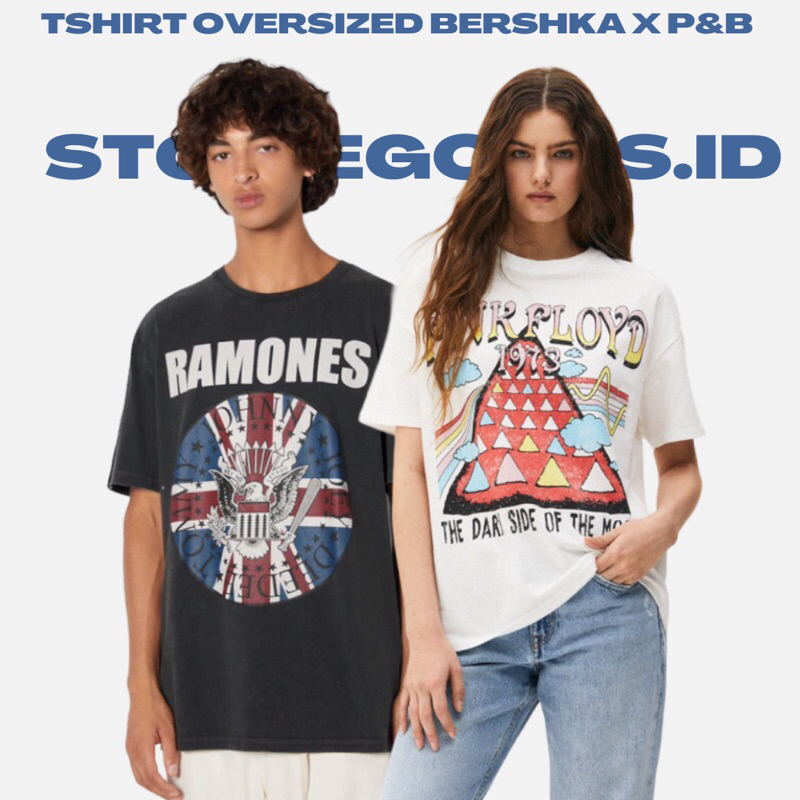OVERSIZE TSHIRT ORIGINAL Tshirt Kaos Oversize BERSHKA RAMONES BLACK 100 Cotton