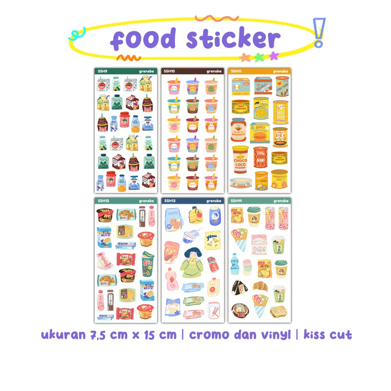 Jual sticker sheet makanan journal bujo planner cute lucu aesthetic
