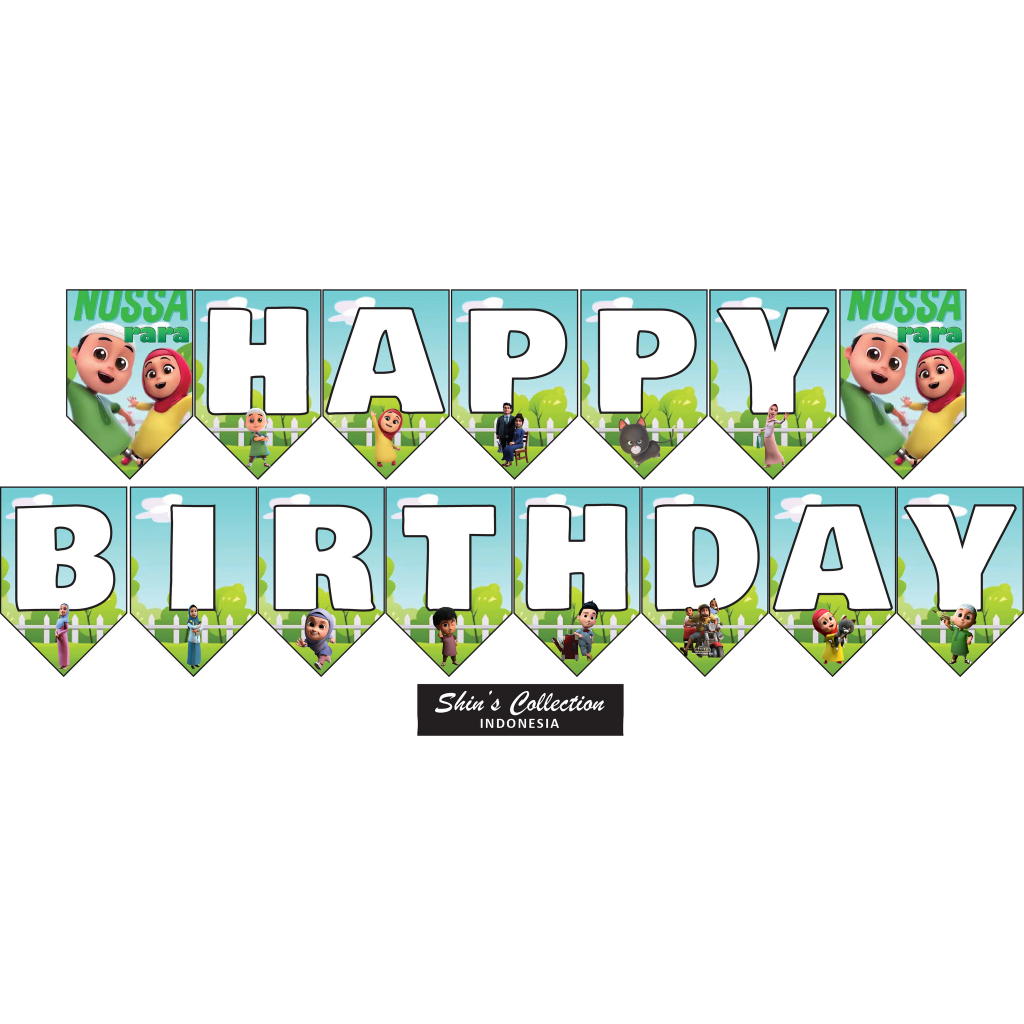 Jual Banner bunting flag happy birthday ulangtahun Nussa and Rara set ...