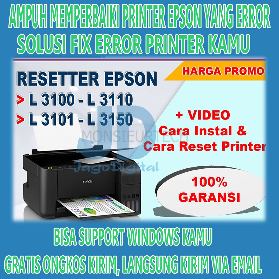 Jual Software Resetter Epson L3110 L3150 L3100 L3001 Video Panduan Reset Printer Full Version 8808