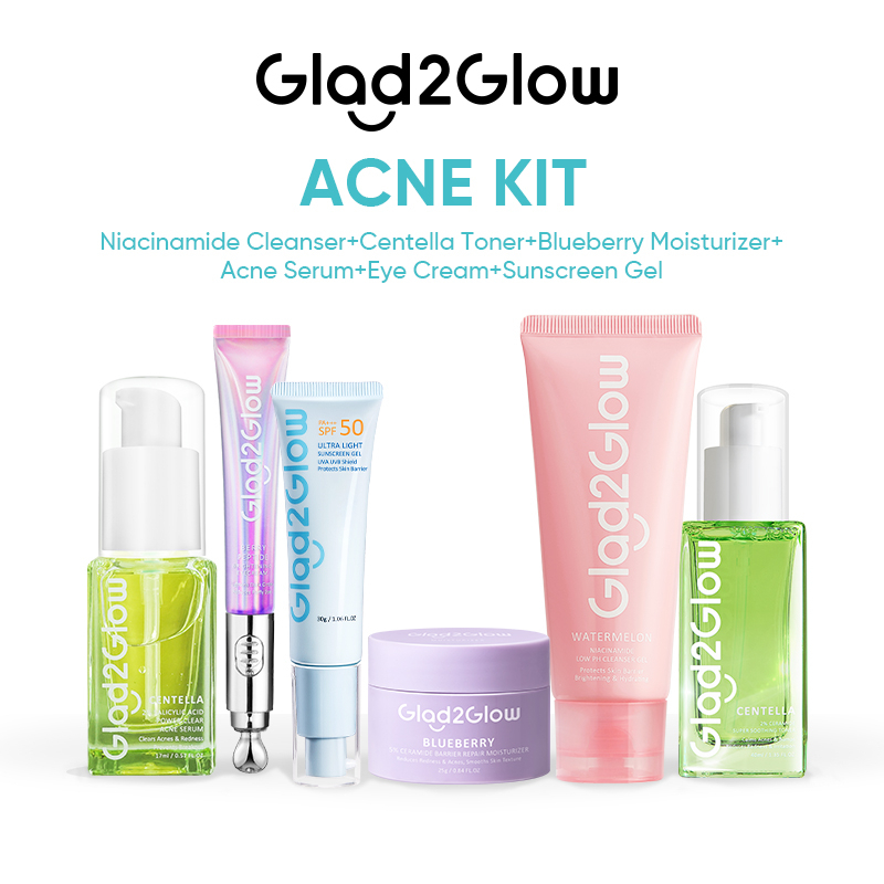 Jual Glad2Glow 6in1 Acne kit Paket Skincare Facial Wash+Toner + Serum