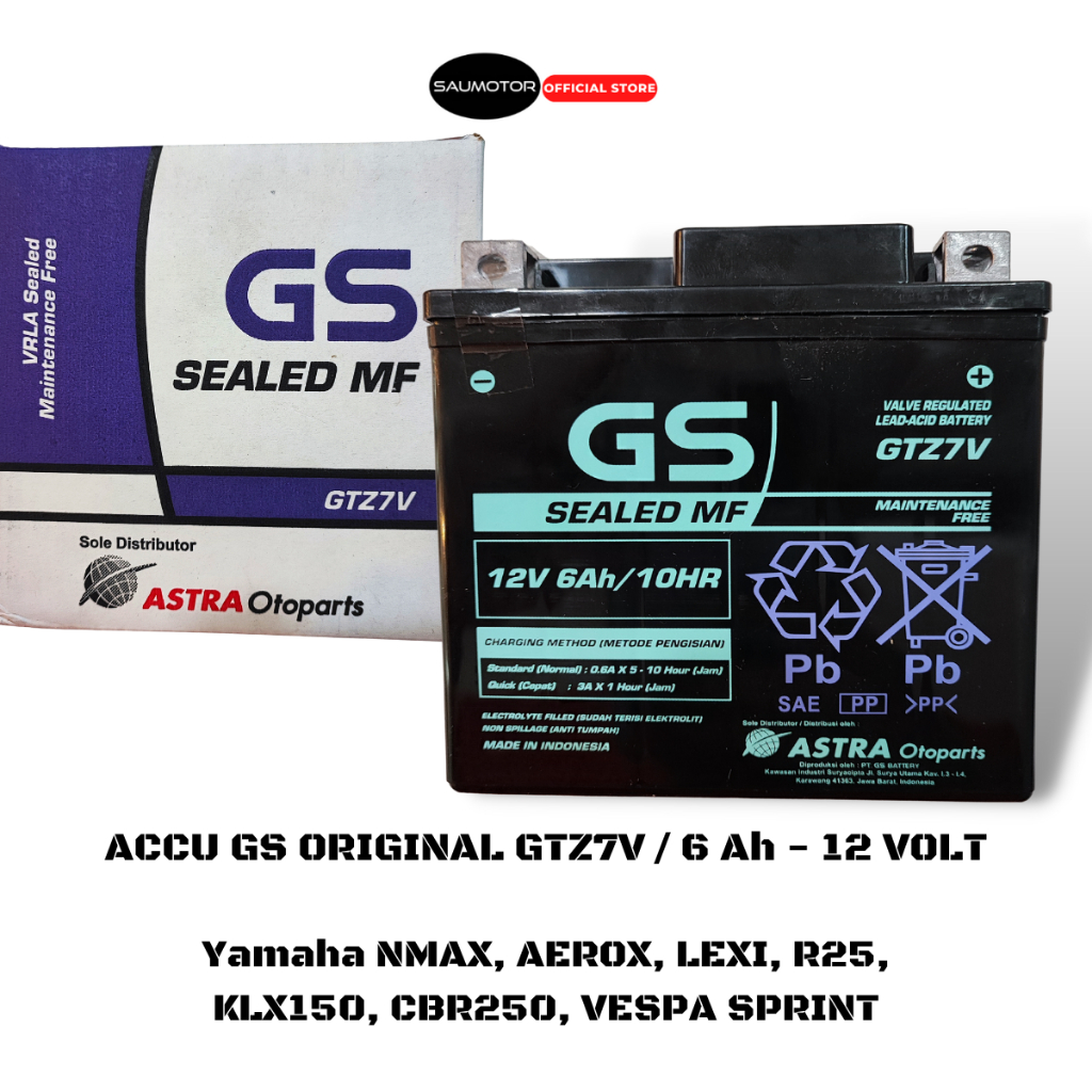 Jual Saumotor Accu GS GTZ7V 12V 6 Ah Aki NMAX 155 Aki kering Aerox 155