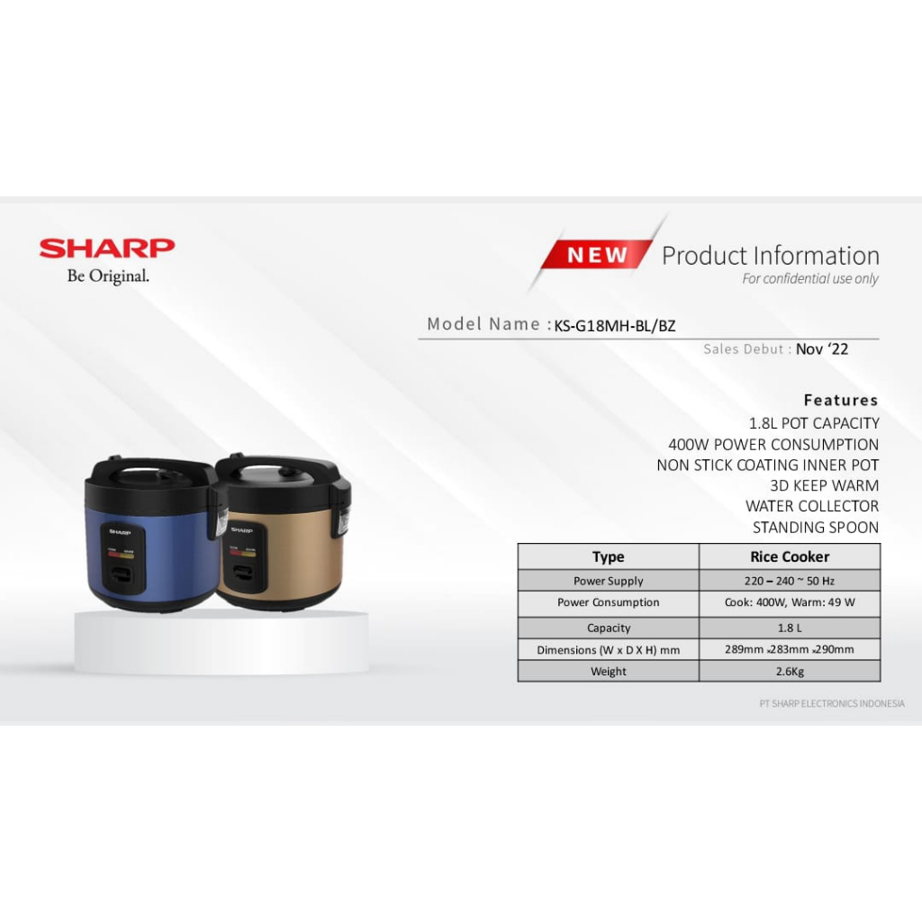 Jual Sharp Rice Cooker KS- G18MH- BL/BZ 1.8 Liter warna biru dan emas ...