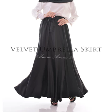 Rok Satin Panjang Payung Lebar Syari Kondangan Velvet Umbrella Skirt Almira Panjang 100cm 15