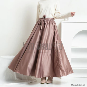Rok Satin Panjang Payung Lebar Syari Kondangan Velvet Umbrella Skirt Almira Panjang 100cm 15
