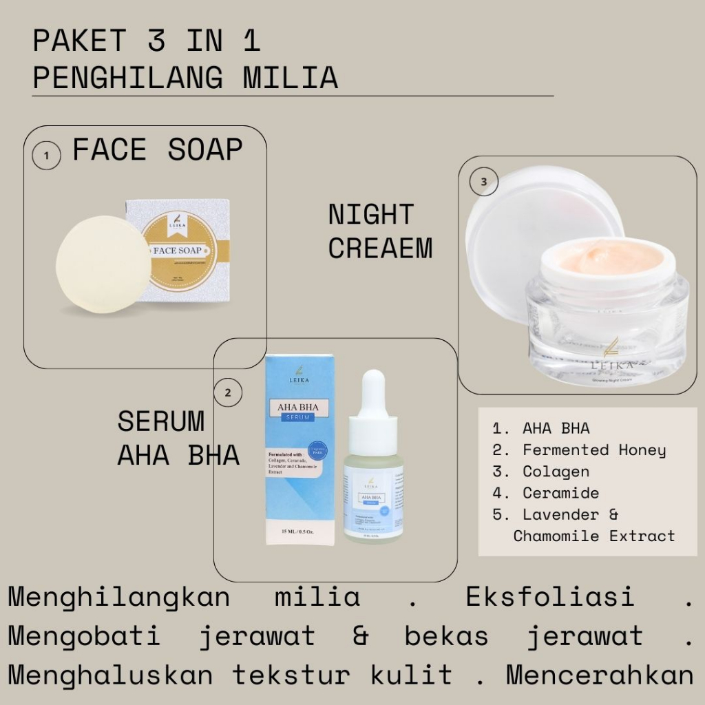 Jual PAKET 3 IN 1 SERUM AHA BHA FACE SOAP & NIGHT CREAM Penghilang Milia Paling Ampuh Serum