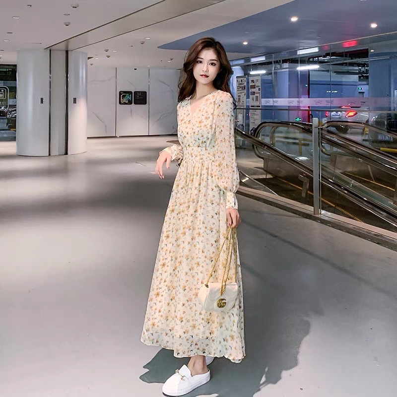 Jual [MYFSHOP] - Mini Dress Korean style import vintage Style Party Dress  Korean Terbaru Maxi Long Dress / Yellow Flower White Dress ada Furing |  Shopee Indonesia