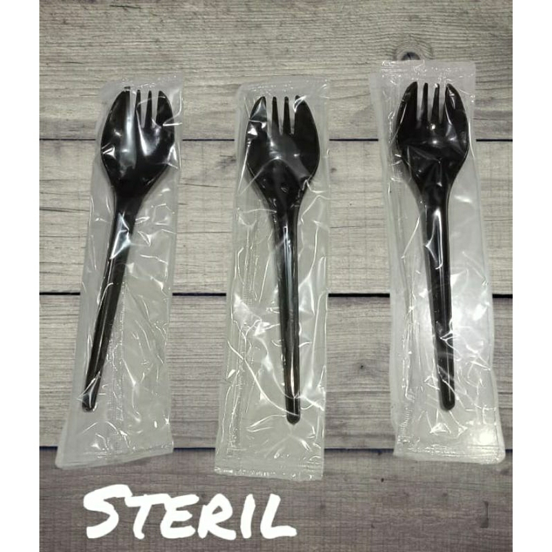 Jual Sendok Garpu Plastik Hitam Sendok Spork 2 In 1bungkus Steril