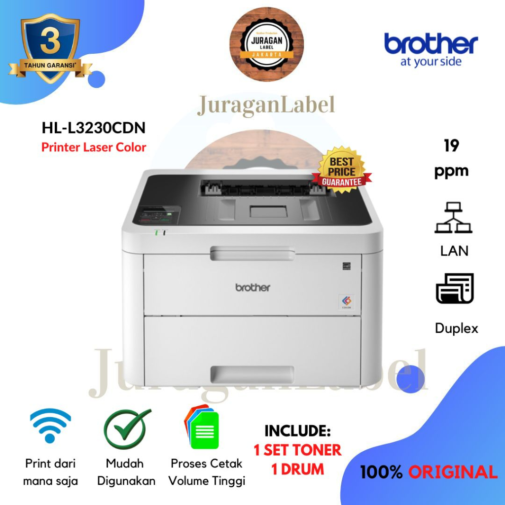 Jual Printer Brother Laser Colour HLL3230CDN Duplex LAN Garansi Resmi