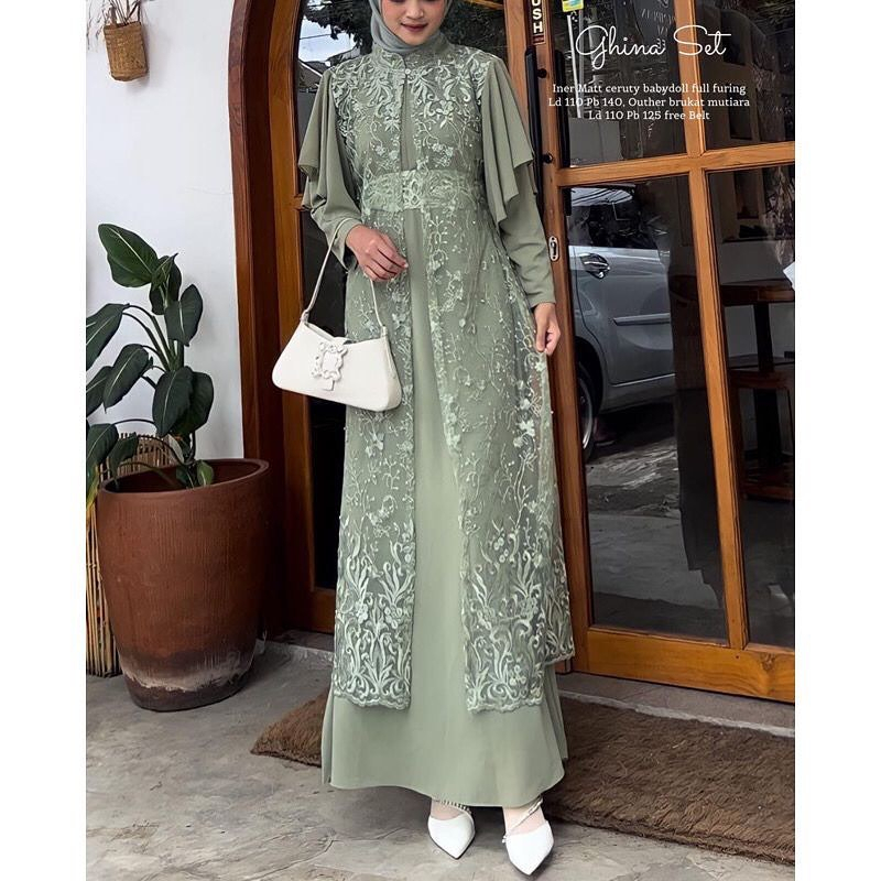 Jual Gamis Brokat Jumbo By Ghina Baju Gamis Pesta Warna Green Sage