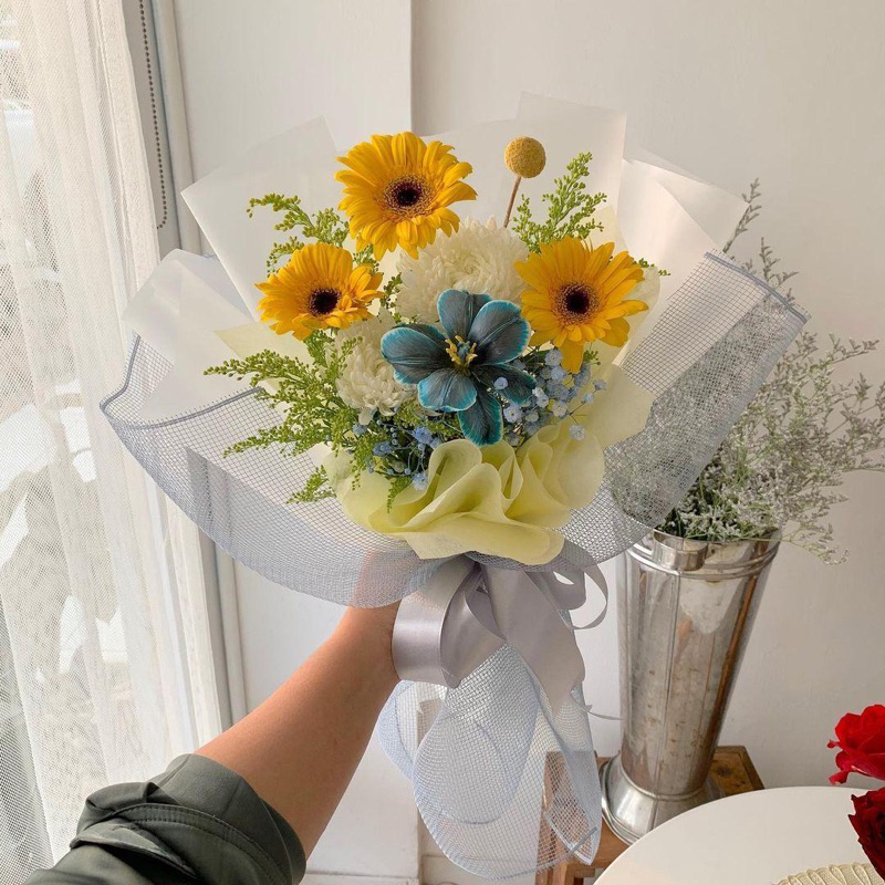 Jual BOUQUET BUNGA Blue Shine BUNGA ASLI FRESH FLOWER FRESH FLOWER BUKET WISUDA HADIAH