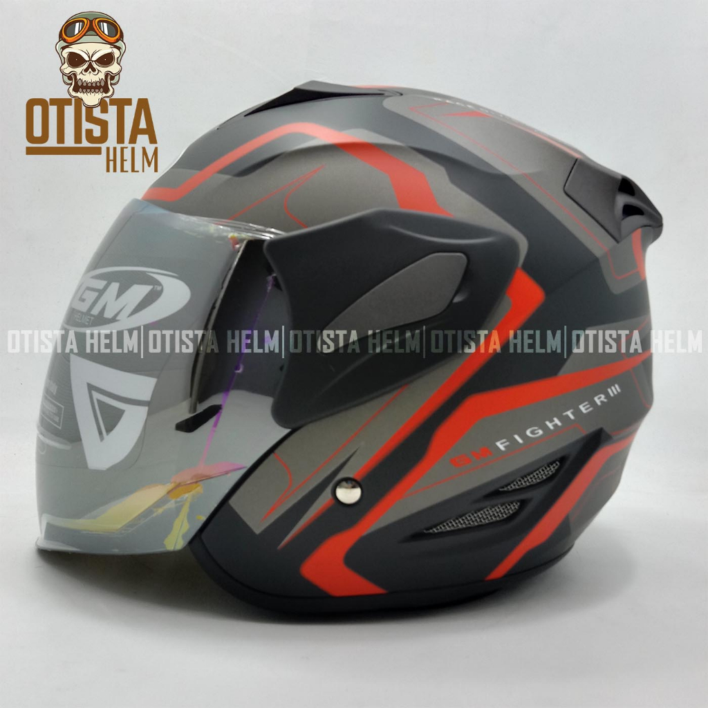 Jual HELM HALF FACE GM FIGHTER CORAK GV2 KACA PELANGI Shopee Indonesia