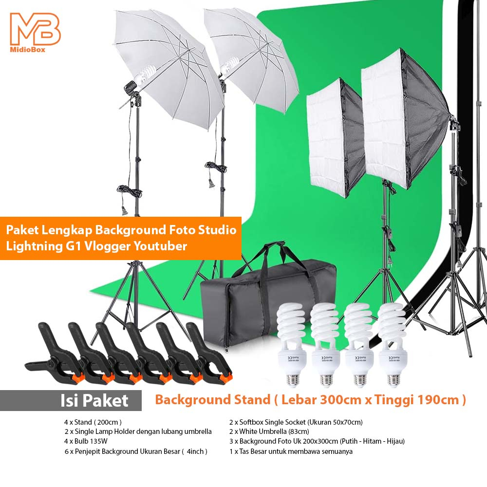 Jual Paket Studio Foto Midio Softbox Studio Lightning G1 Plus