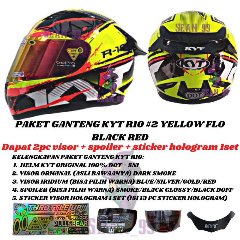 Jual HELM KYT R10 #2 YELLOW FLO BLACK RED FULL FACE ORIGINAL SNI DOT ...