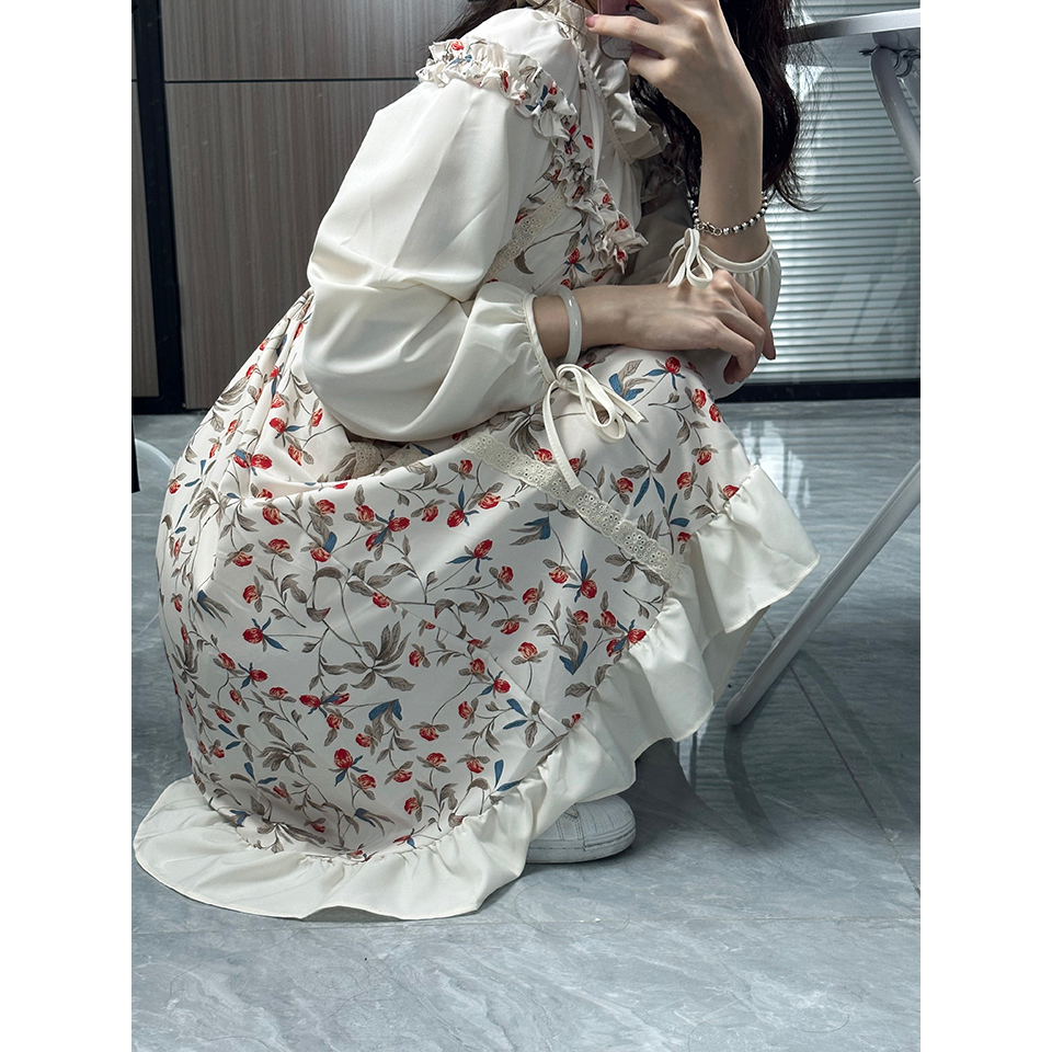 Jual LO Clothes Jahitan Long Dress Sweet Rok Long Ruffle Lengan Panjang ...