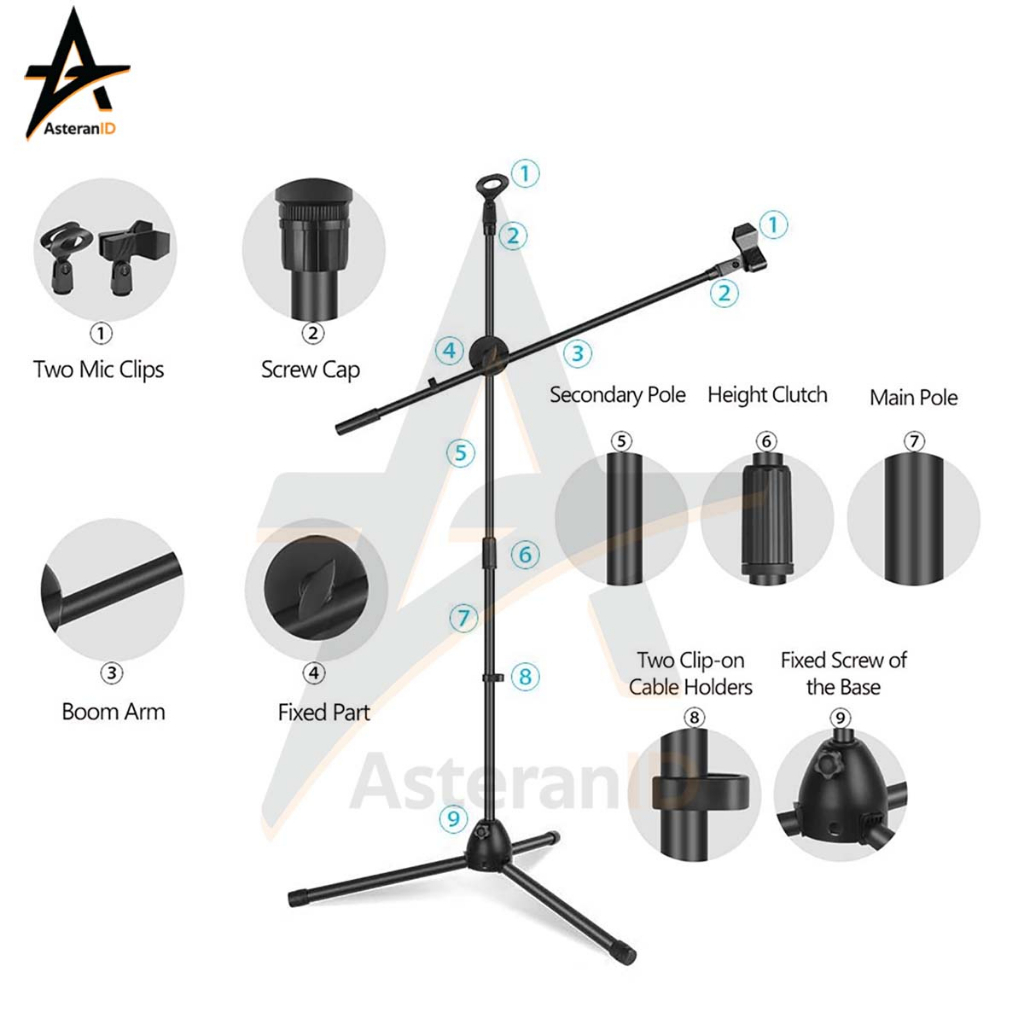 Jual Tripod Microphone Stand + 360 rotating boom arm Plus Mic holder ...
