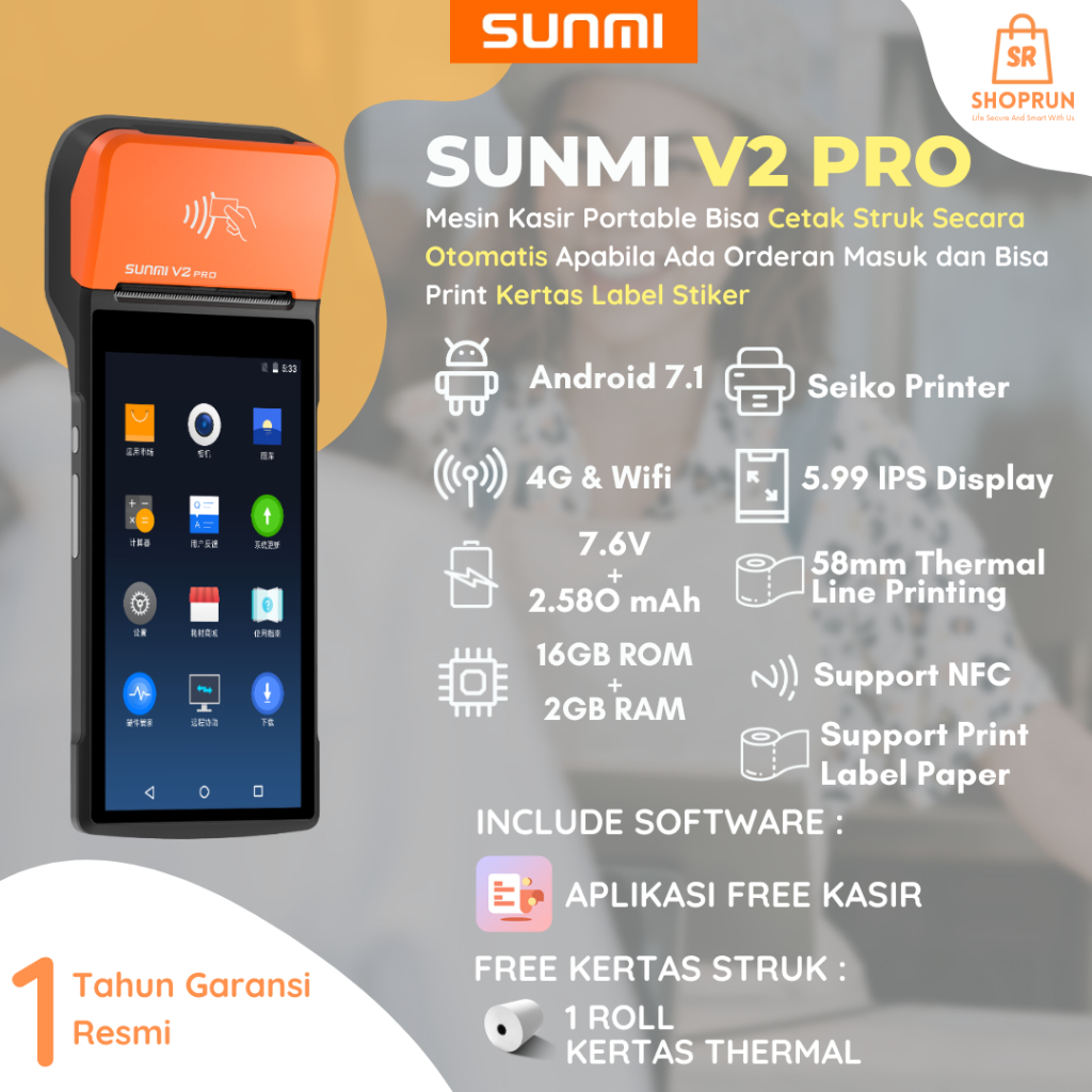 Jual Mesin Kasir Android Portable Printer Sunmi V2 Pro Nfc 4g Pos Shopee Indonesia 4670